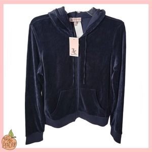 Juicy Couture Velour Hooded Zip Jacket L Regal Blue NWT RARE